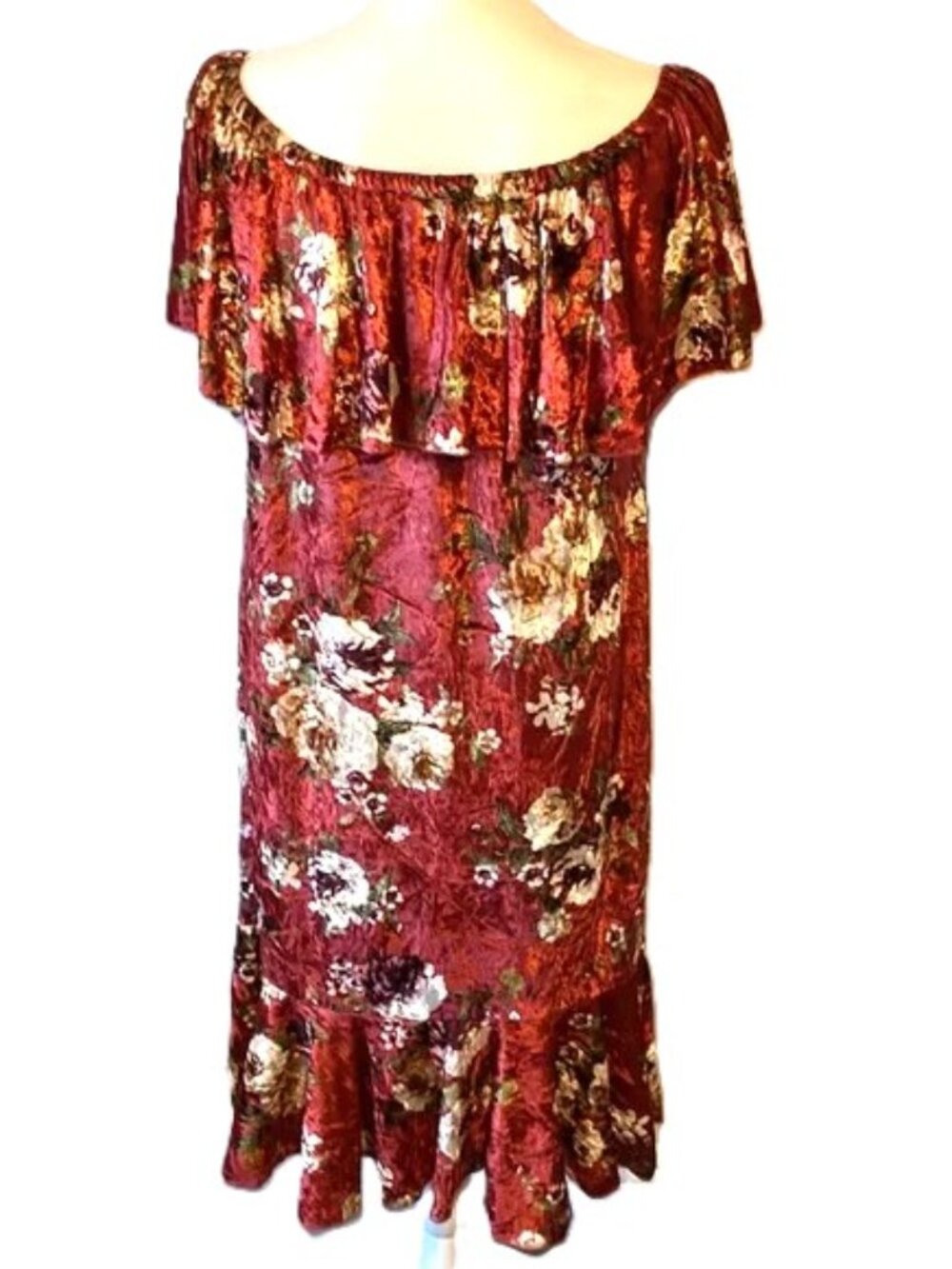 LuLaRoe Cici Large Mermaid Flounce Dress Cruise Vacation Floral Roses‎ Velvet